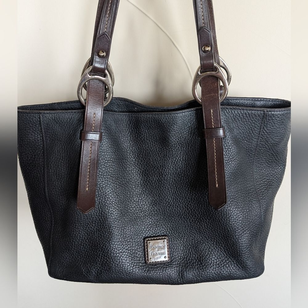 Dooney & Bourke East /West Black Pebble Leather Tote Bag With Equestrian Handles